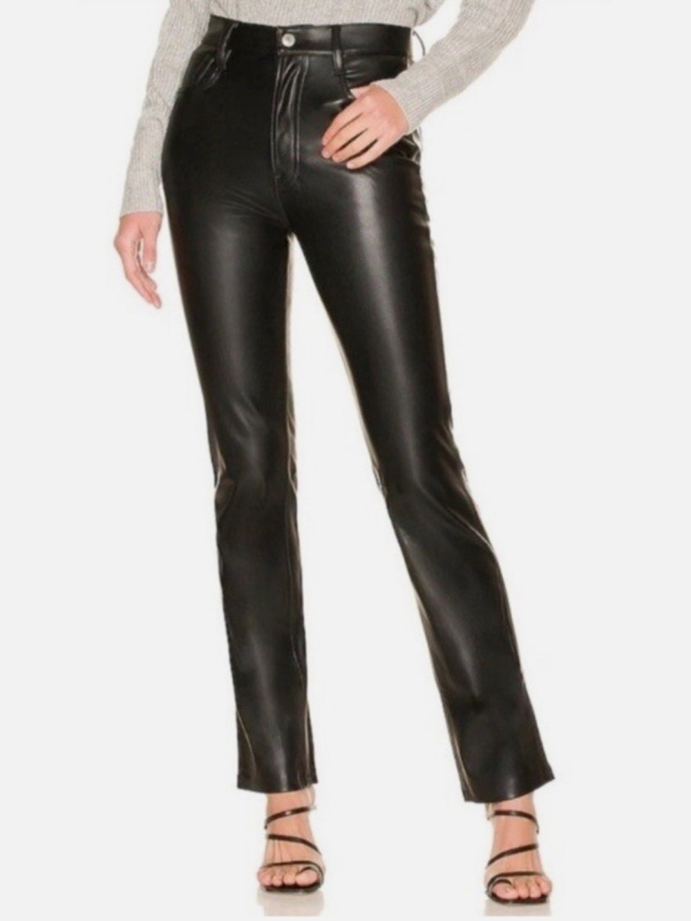 7 for all Mankind Black Faux Leather Straight Leg Pants